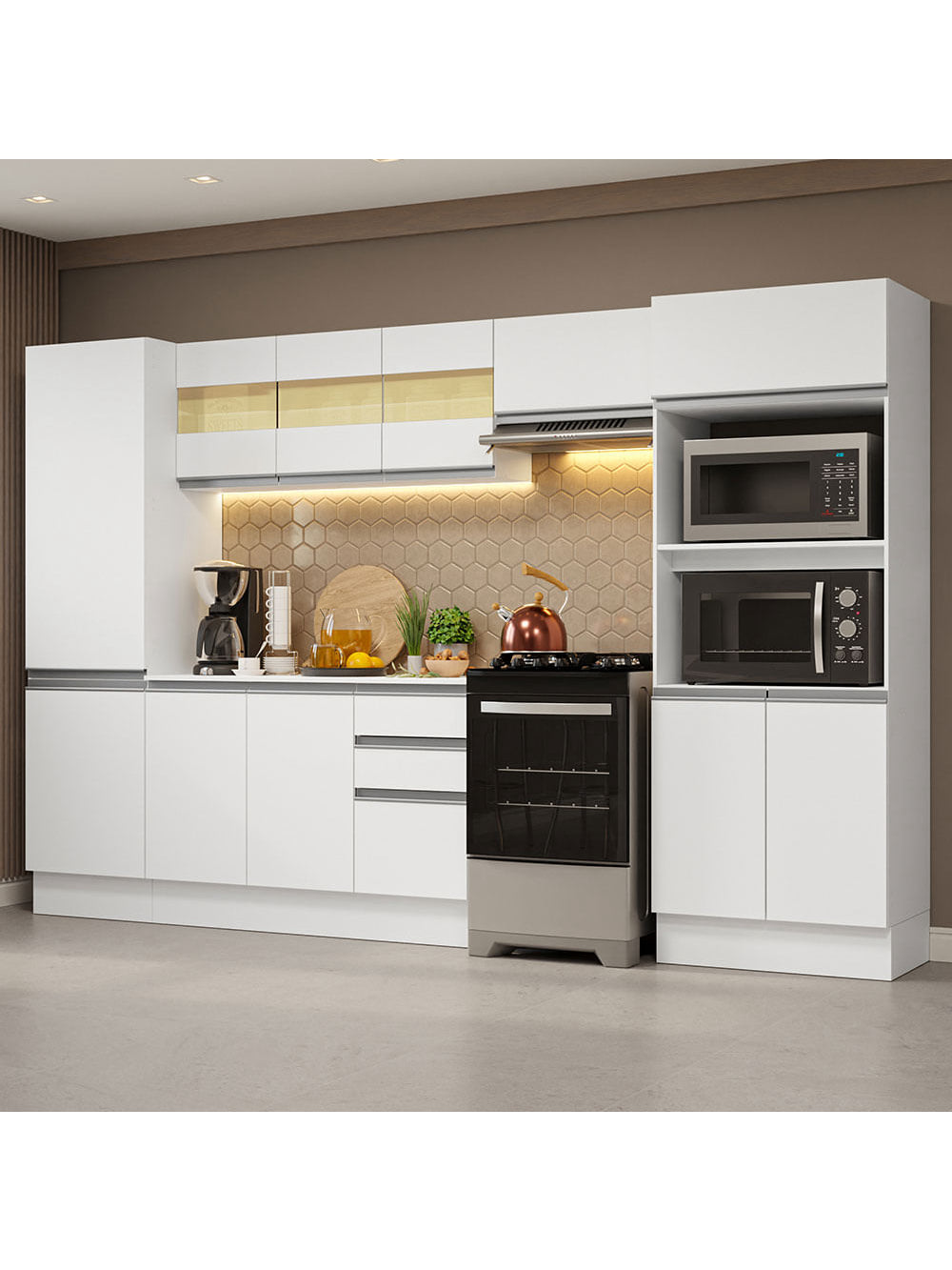 Armário de Cozinha Completa 100% MDF 300cm Branco Smart Madesa 03 - Branco