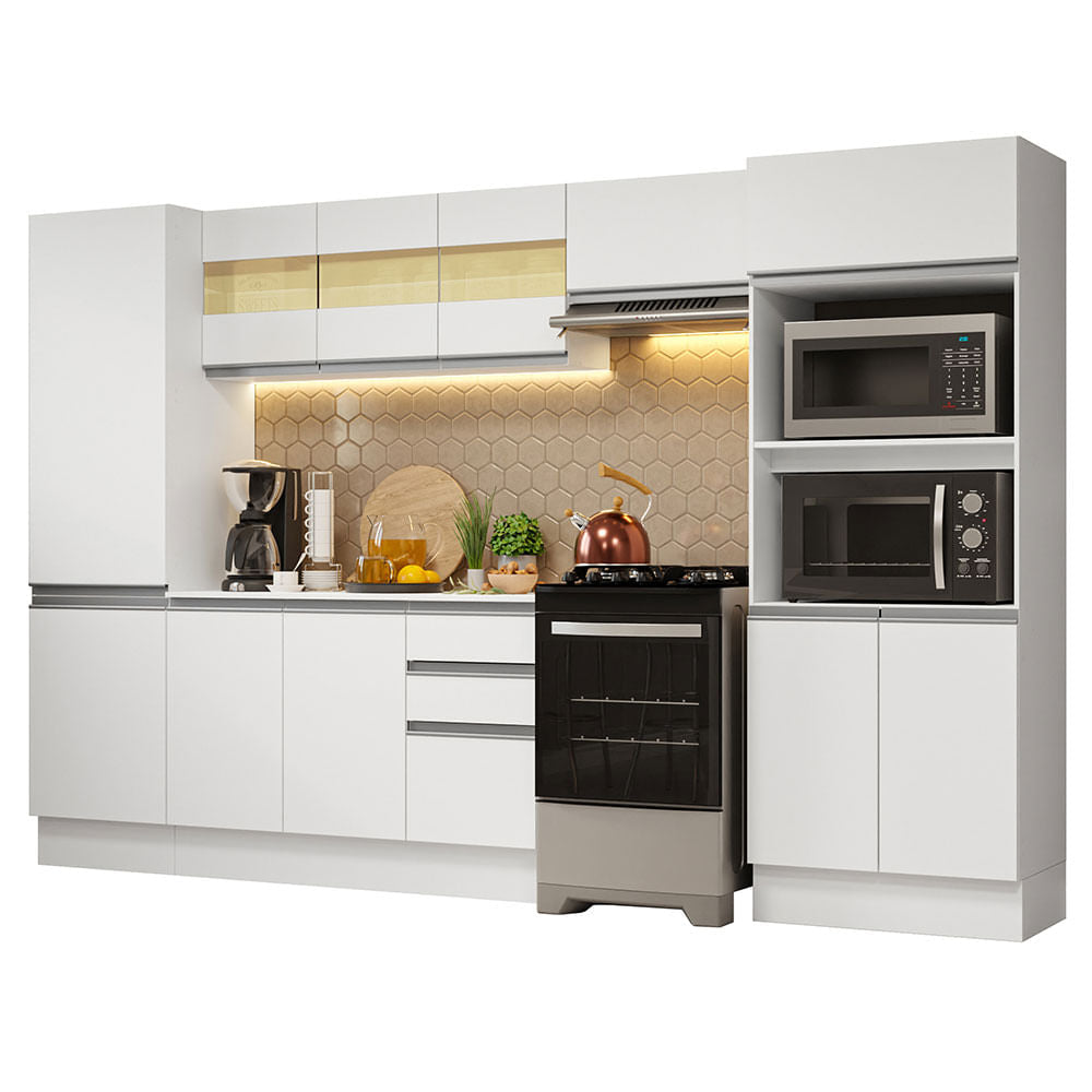 Armário de Cozinha Completa 100% MDF 300cm Branco Smart Madesa 03 - Branco