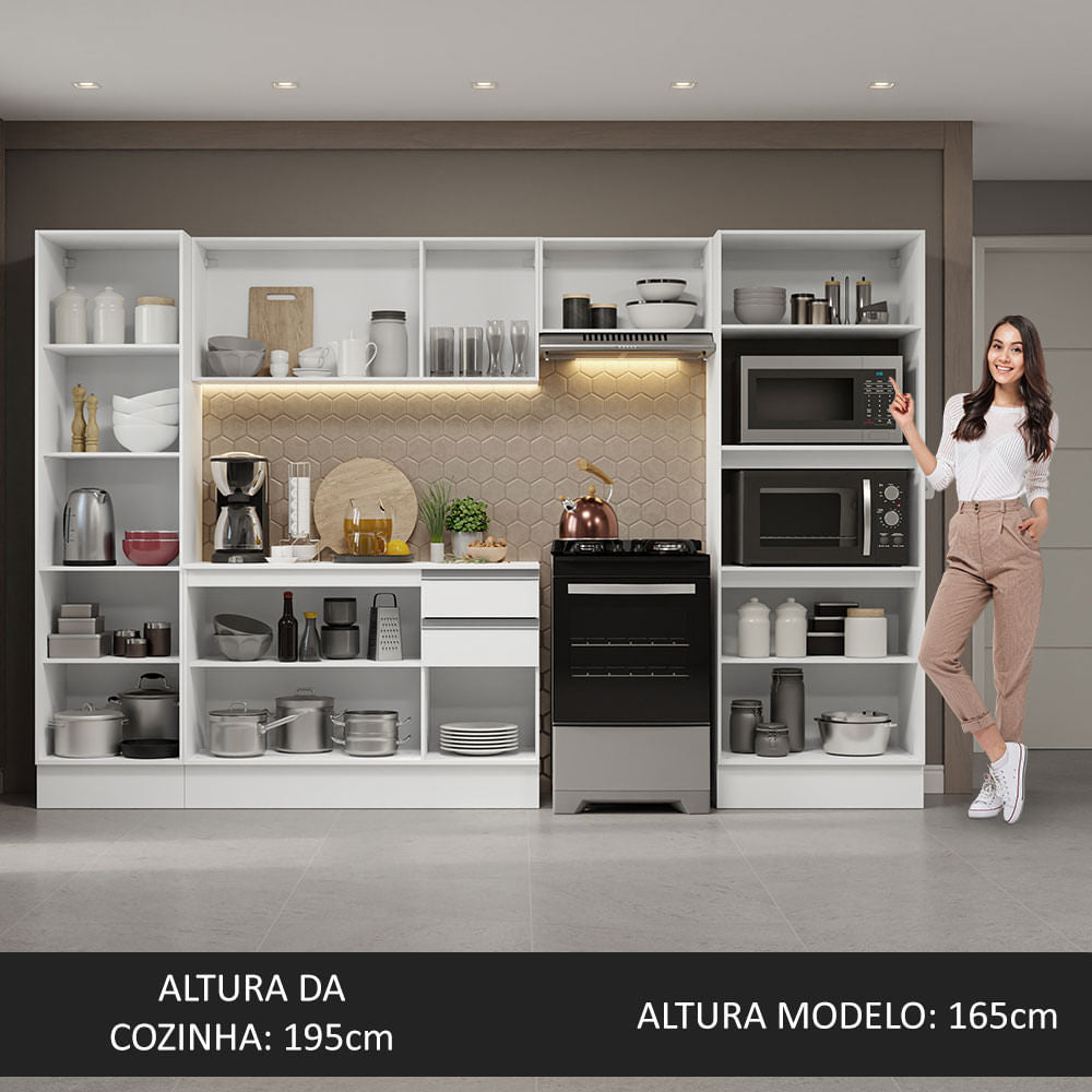 Armário de Cozinha Completa 100% MDF 300cm Branco Smart Madesa 03
