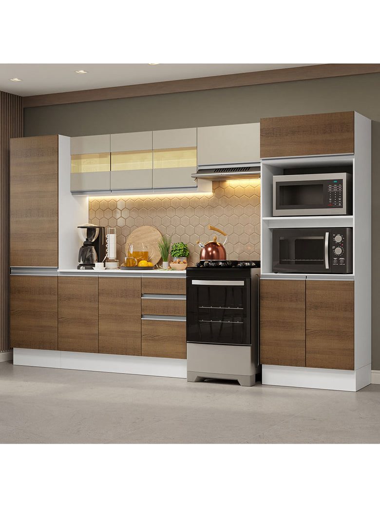 Armário de Cozinha Completa 100% MDF 300cm Branco/Rustic/Crema Smart Madesa 03