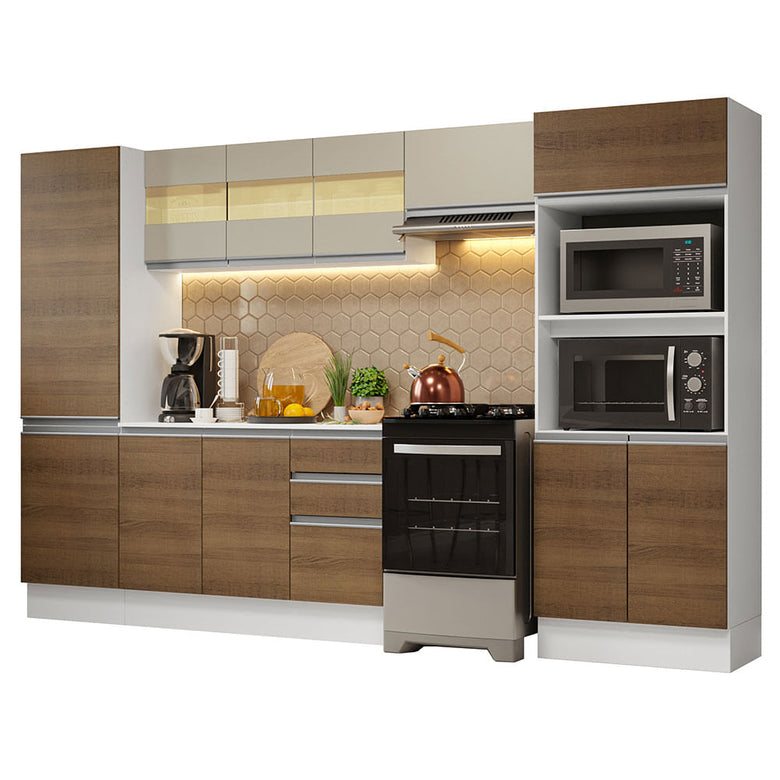Armário de Cozinha Completa 100% MDF 300cm Branco/Rustic/Crema Smart Madesa 03