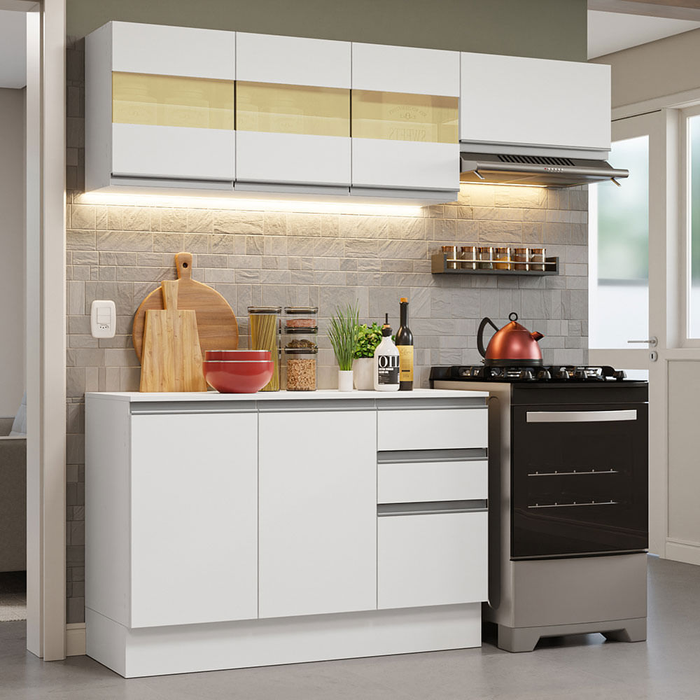 Armário de Cozinha Compacta 100% MDF 180cm Branco Smart Madesa 02 - Branco