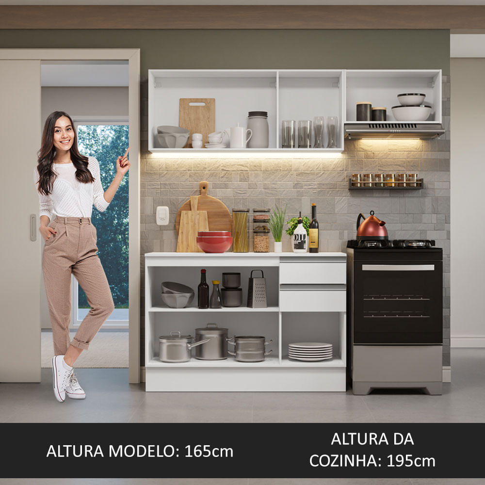 Armário de Cozinha Compacta 100% MDF 180cm Branco Smart Madesa 02