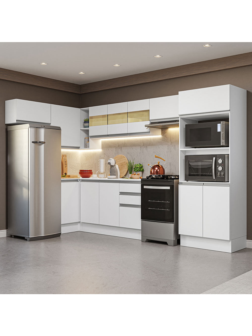 Armário de Cozinha Completa de Canto 100% MDF 447cm Branco Smart Madesa 01 - Branco