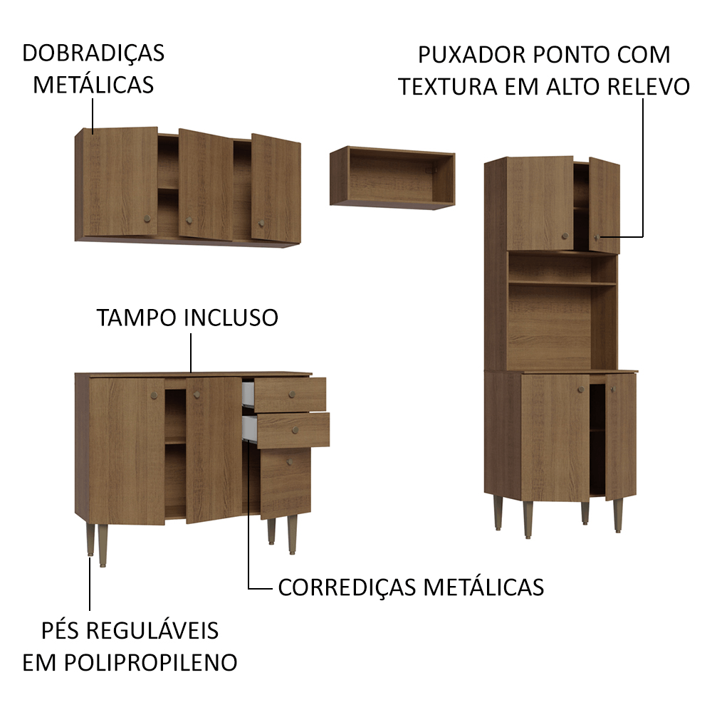 Armário de Cozinha Compacta 235cm Rustic Gourmet Madesa 01