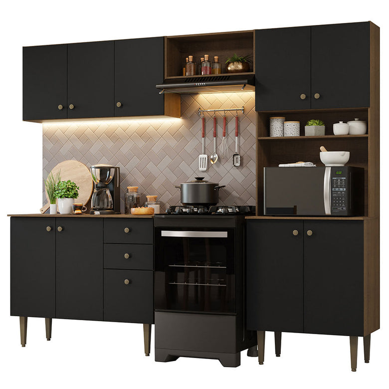 Armário de Cozinha Compacta 235cm Rustic/Preto Gourmet Madesa 01