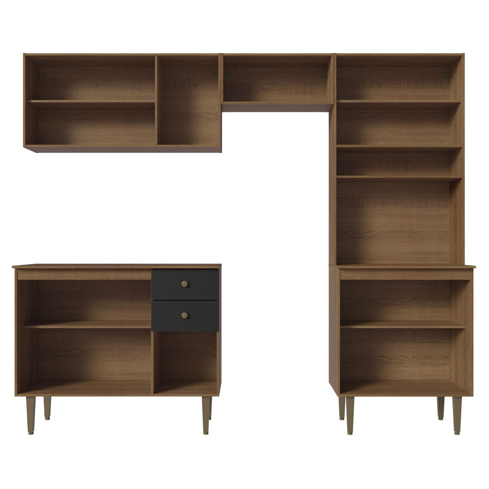 Armário de Cozinha Compacta 235cm Rustic/Preto Gourmet Madesa 01