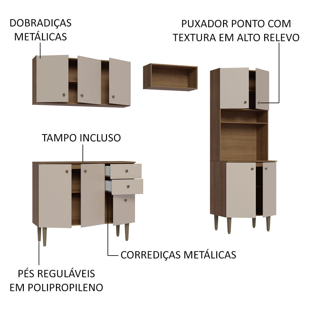 Armário de Cozinha Compacta 235cm Rustic/Crema Gourmet Madesa 01