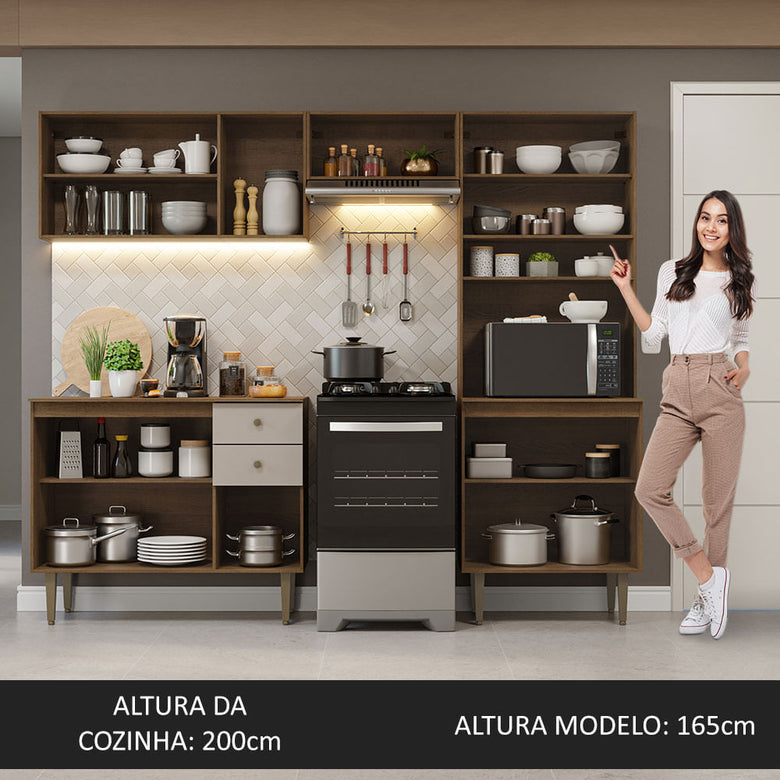 Armário de Cozinha Compacta 235cm Rustic/Crema Gourmet Madesa 01