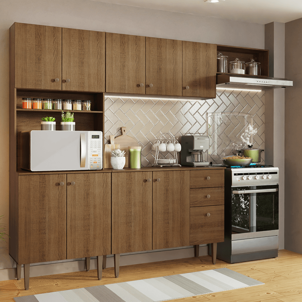 Armário de Cozinha Compacta 235cm Rustic Gourmet Madesa 02 - Rustic