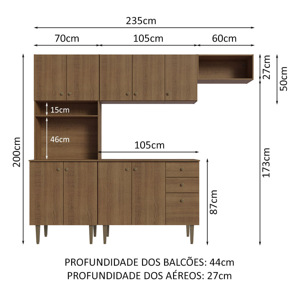 Armário de Cozinha Compacta 235cm Rustic Gourmet Madesa 02