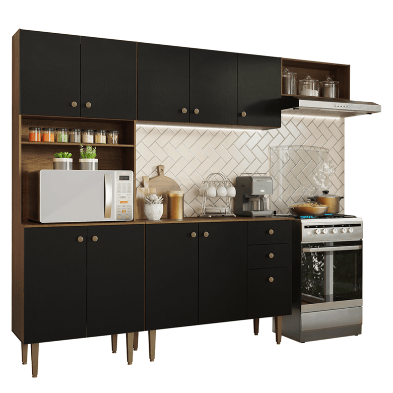 Armário de Cozinha Compacta 235cm Rustic/Preto Gourmet Madesa 02