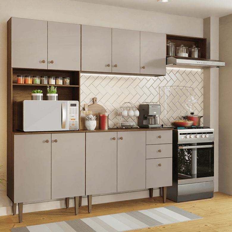 Armário de Cozinha Compacta 235cm Rustic/Crema Gourmet Madesa 02