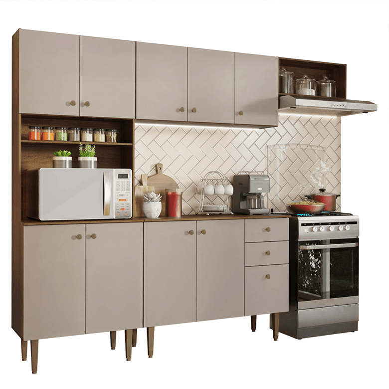 Armário de Cozinha Compacta 235cm Rustic/Crema Gourmet Madesa 02
