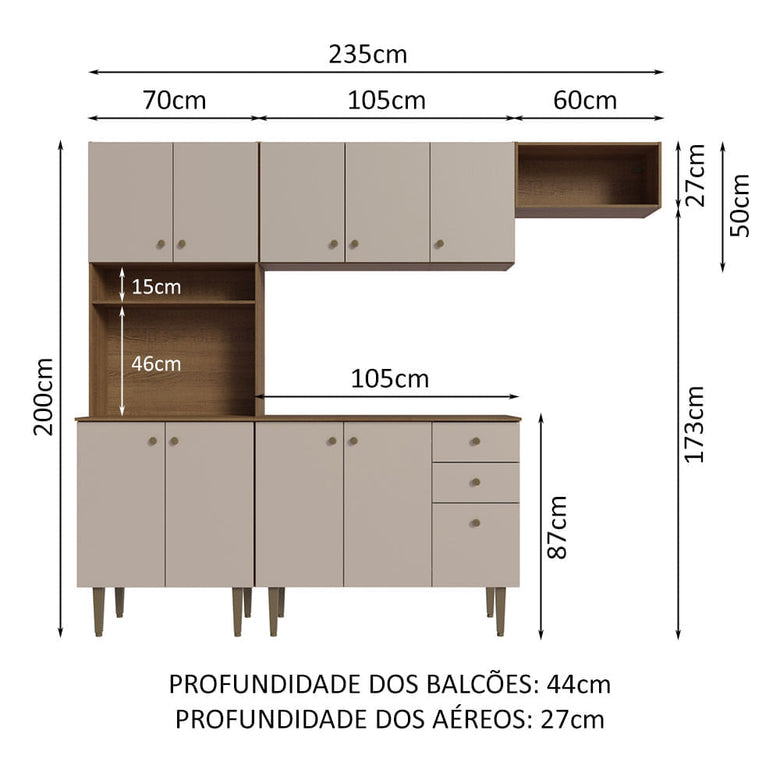 Armário de Cozinha Compacta 235cm Rustic/Crema Gourmet Madesa 02