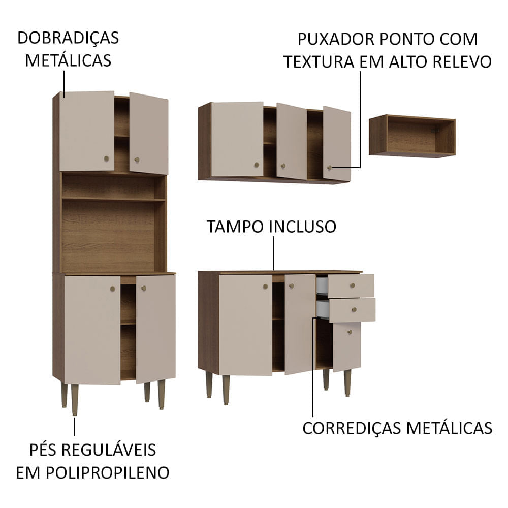Armário de Cozinha Compacta 235cm Rustic/Crema Gourmet Madesa 02
