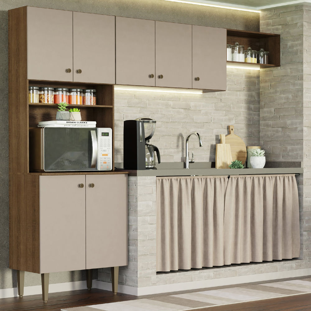 Armário de Cozinha Compacta Quiosque 235cm Rustic/Crema Gourmet Madesa 01 - Rustic/Crema