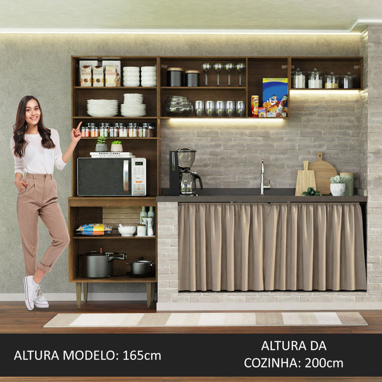 Armário de Cozinha Compacta Quiosque 235cm Rustic/Crema Gourmet Madesa 01