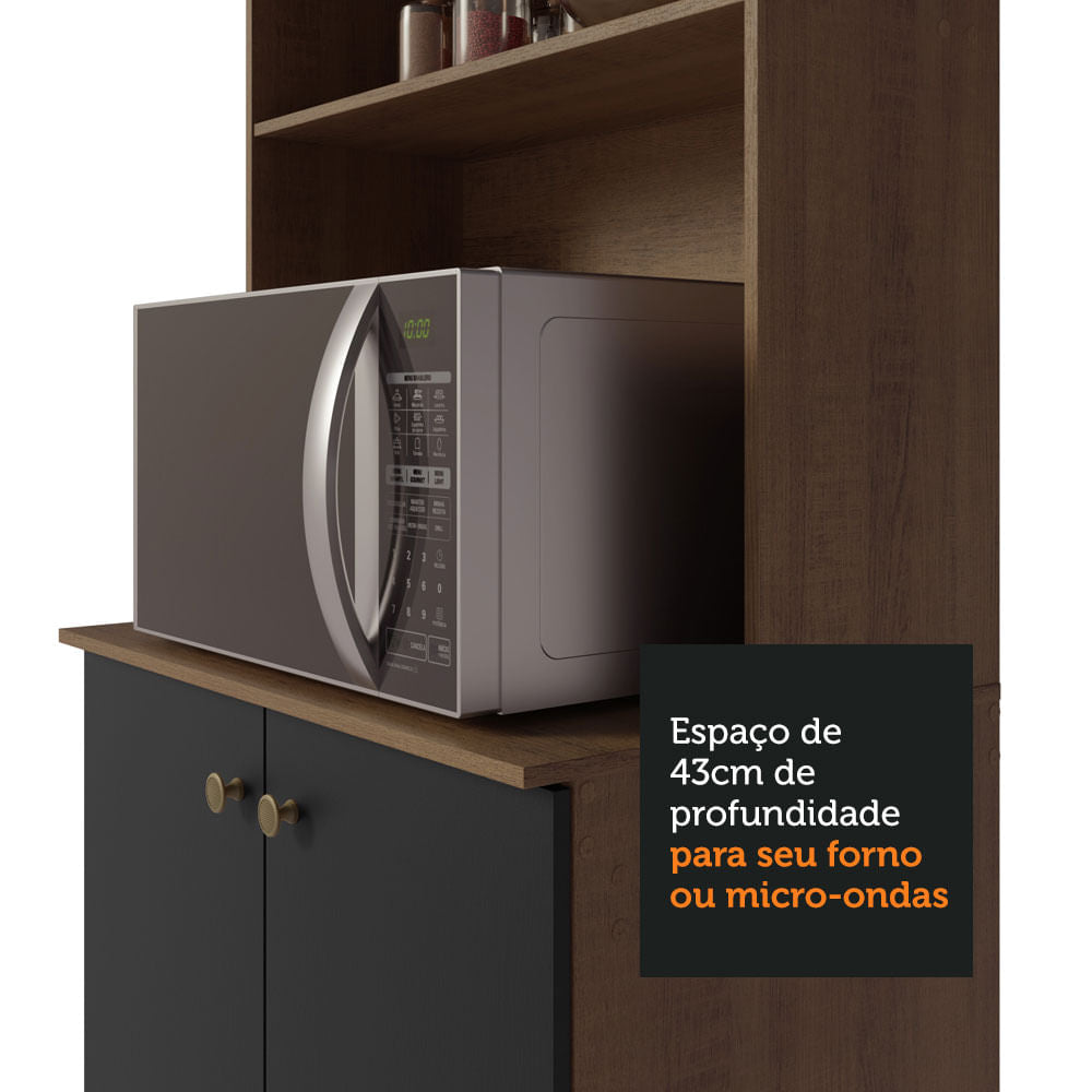 Armário de Cozinha Compacta Quiosque 235cm Rustic/Preto Gourmet Madesa 01