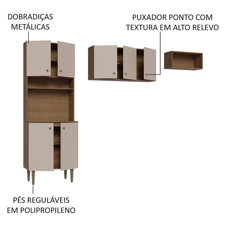 Armário de Cozinha Compacta Quiosque 235cm Rustic/Crema Gourmet Madesa XA