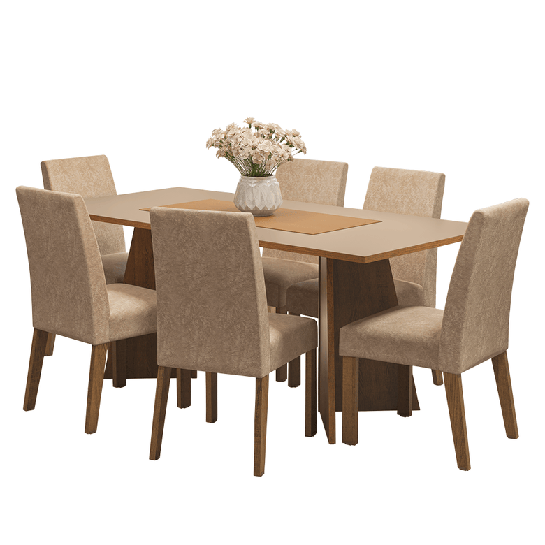 Conjunto Sala de Jantar Mesa Tampo de Madeira 6 Cadeiras Rustic/Crema/Imperial Simone Madesa
