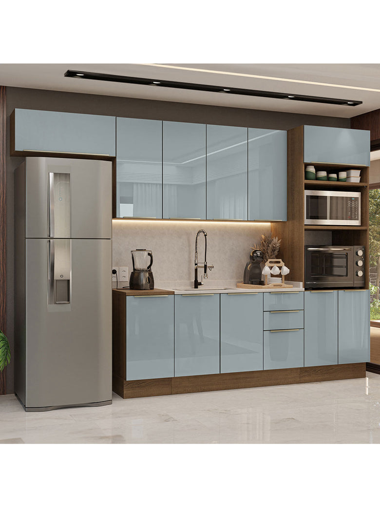 Armário de Cozinha Completa 310cm Rustic/Cinza Lux Madesa 01