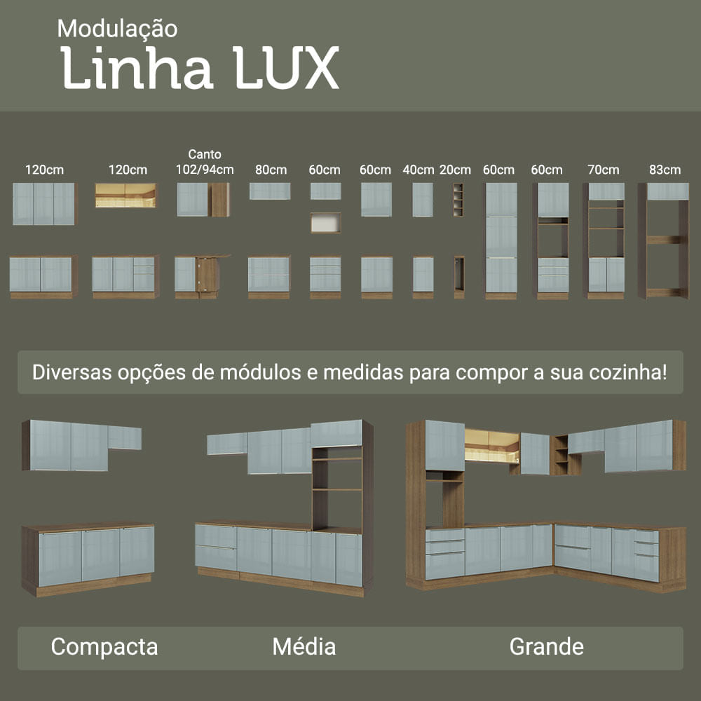 Armário de Cozinha Completa 310cm Rustic/Cinza Lux Madesa 01