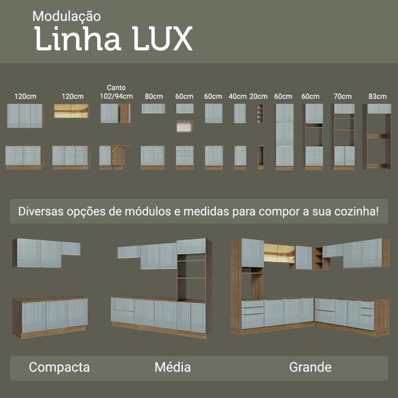 Armário de Cozinha Completa 310cm Rustic/Cinza Lux Madesa 01