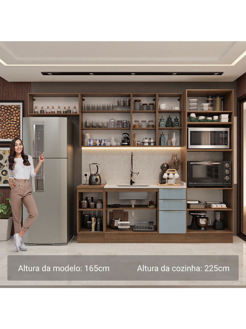 Armário de Cozinha Completa 310cm Rustic/Cinza Lux Madesa 01