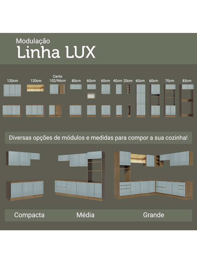 Armário de Cozinha Completa 310cm Rustic/Cinza Lux Madesa 02