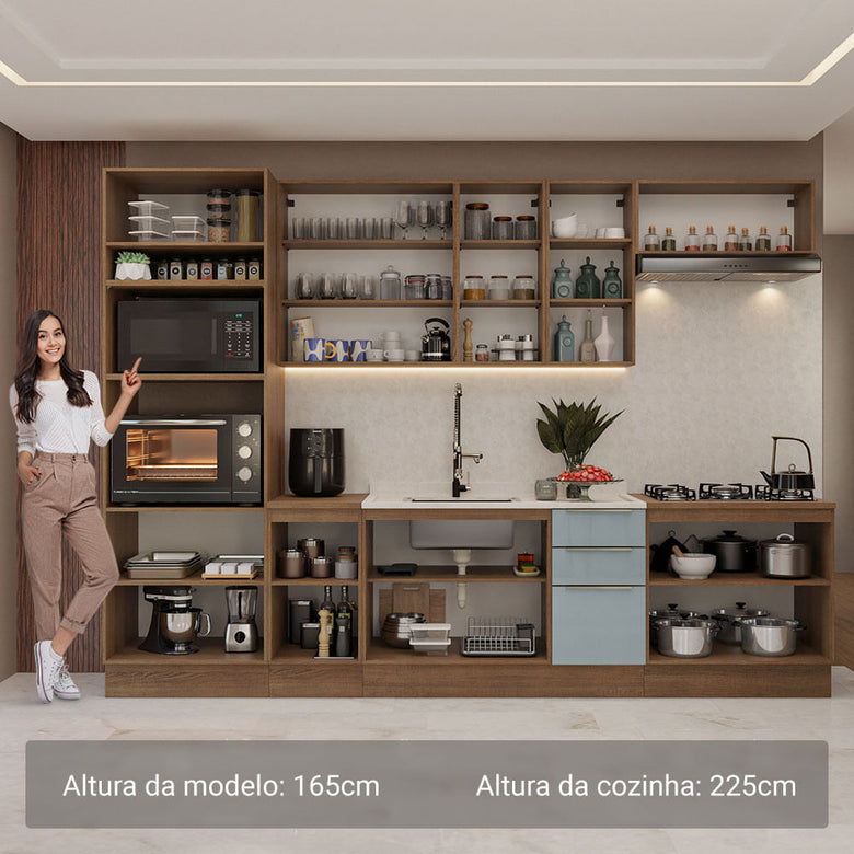 Armário de Cozinha Completa 310cm Rustic/Cinza Lux Madesa 02