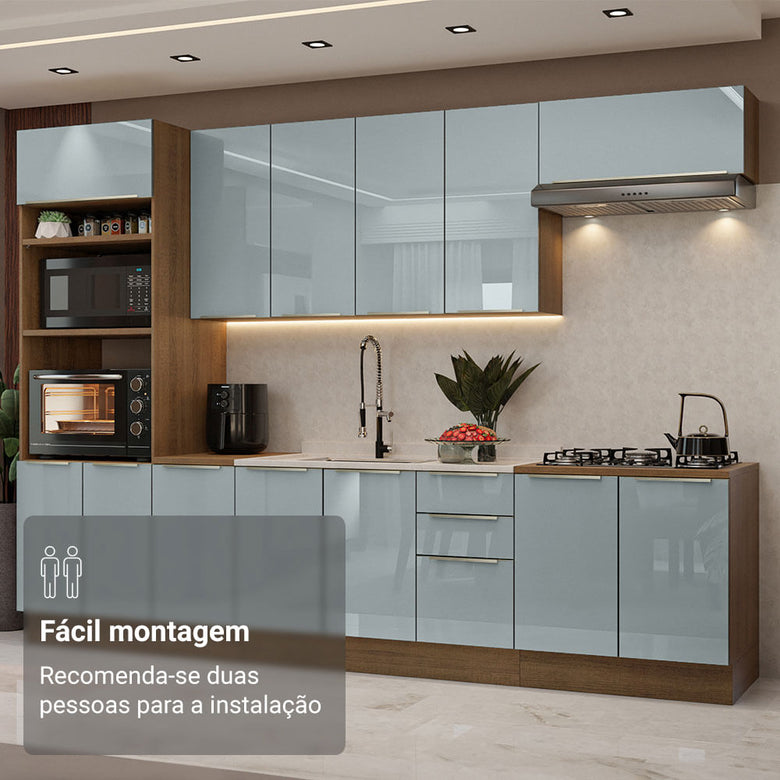 Armário de Cozinha Completa 310cm Rustic/Cinza Lux Madesa 02