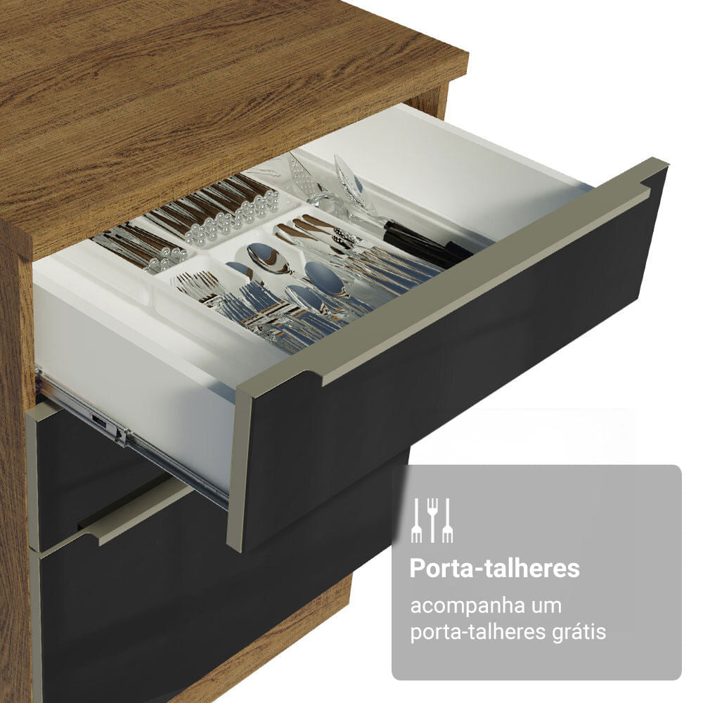 Armário de Cozinha Completa 310cm Rustic/Preto Lux Madesa 02