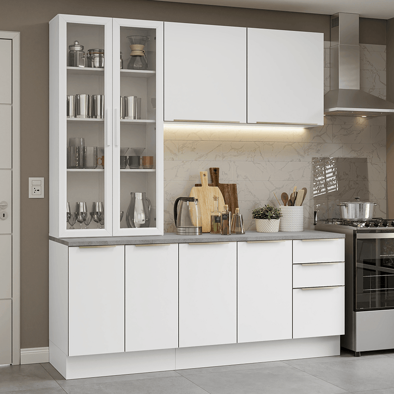 Armário de Cozinha Compacta 190cm Branco Veludo Lux Madesa 02