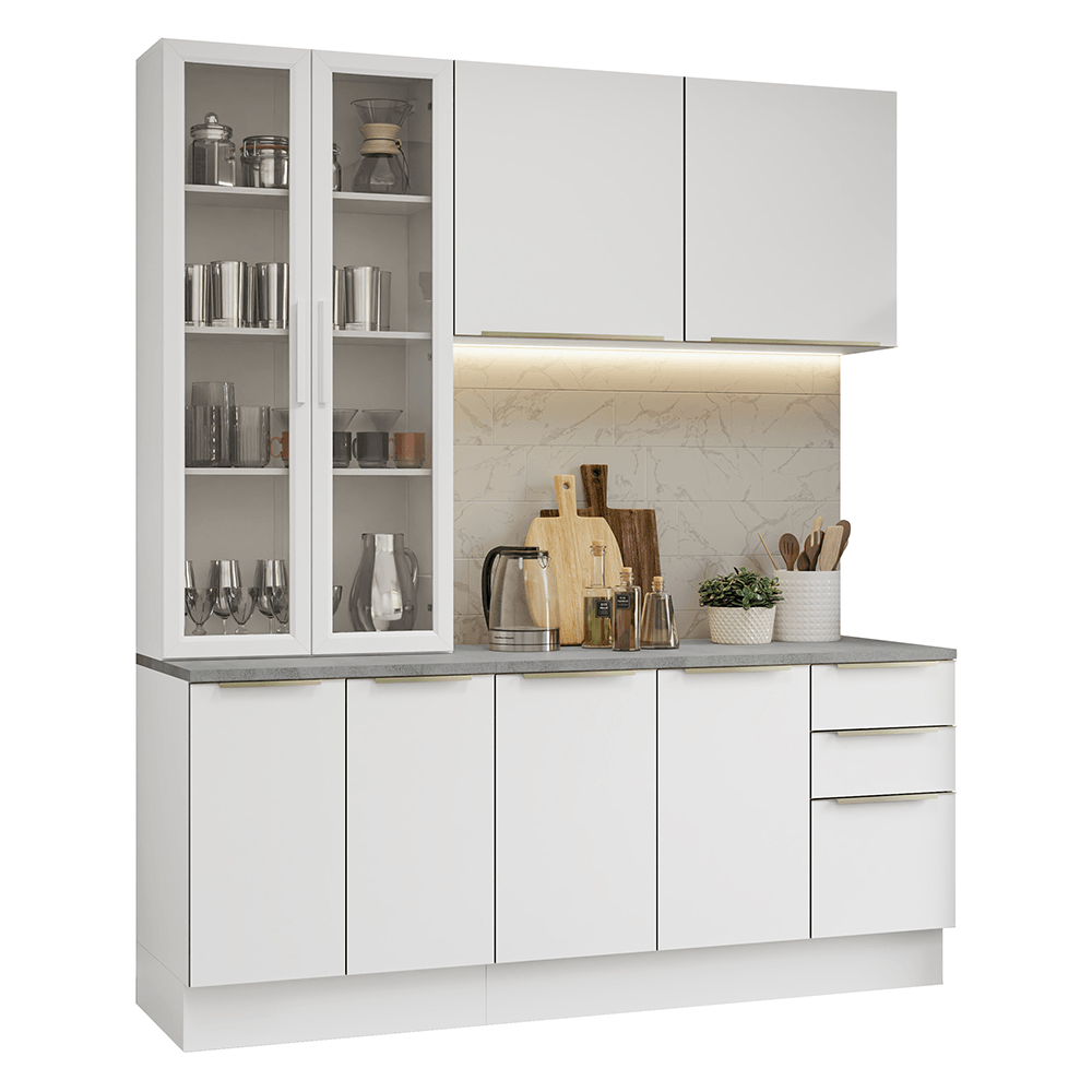 Armário de Cozinha Compacta 190cm Branco Veludo Lux Madesa 02 - Branco