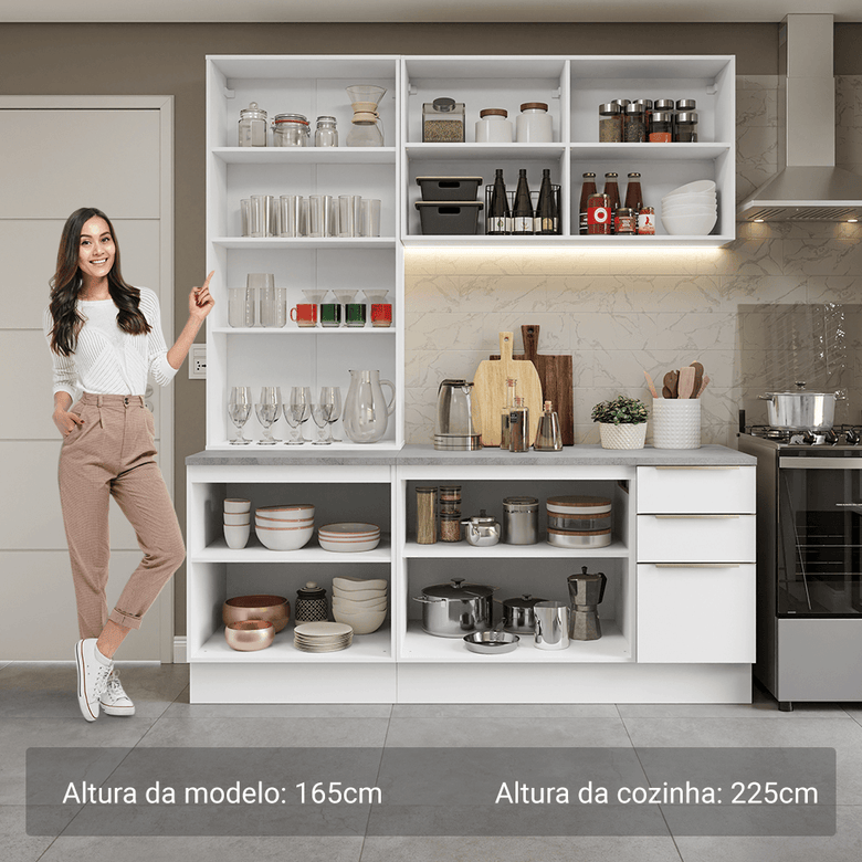 Armário de Cozinha Compacta 190cm Branco Veludo Lux Madesa 02
