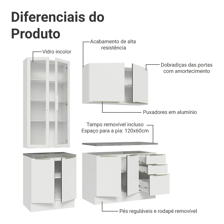 Armário de Cozinha Compacta 190cm Branco Veludo Lux Madesa 02