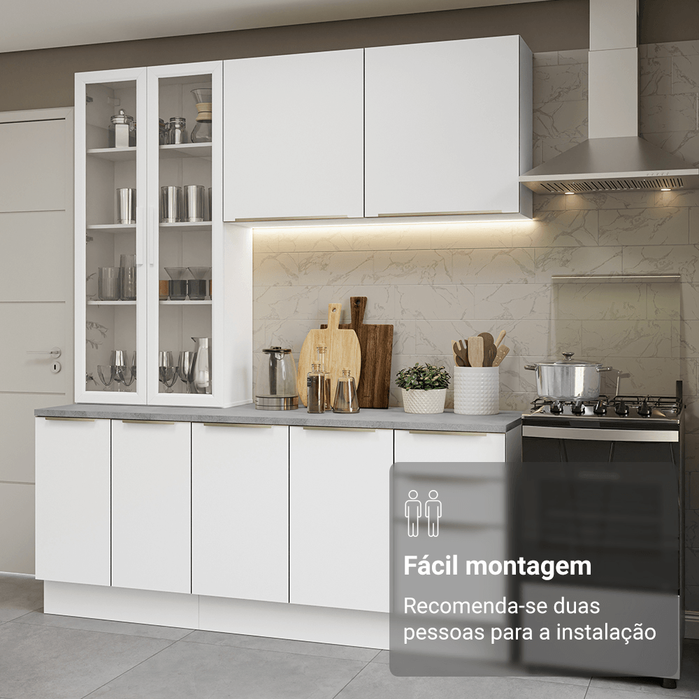 Armário de Cozinha Compacta 190cm Branco Veludo Lux Madesa 02
