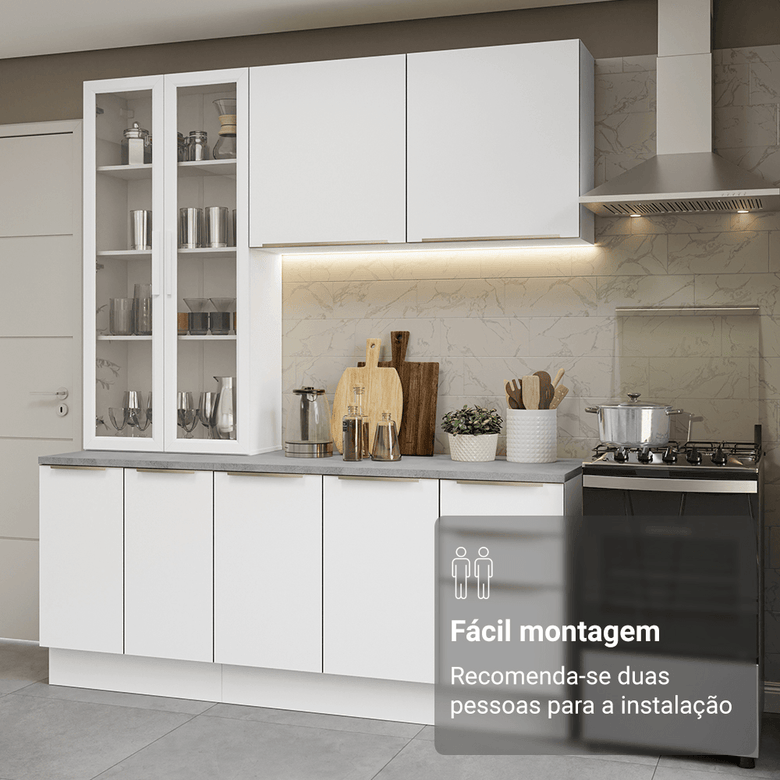 Armário de Cozinha Compacta 190cm Branco Veludo Lux Madesa 02