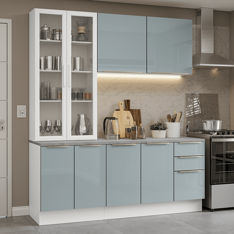 Armário de Cozinha Compacta 190cm Branco/Cinza Lux Madesa 02