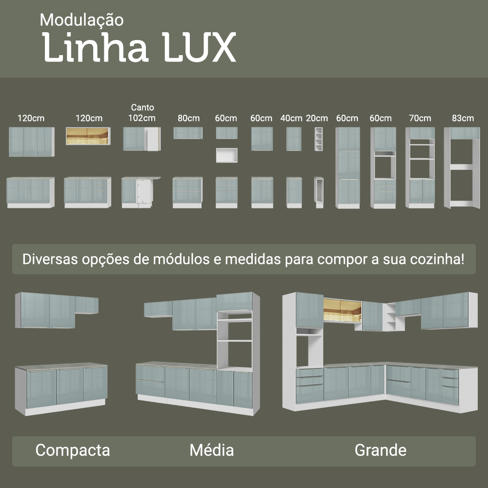 Armário de Cozinha Compacta 190cm Branco/Cinza Lux Madesa 02