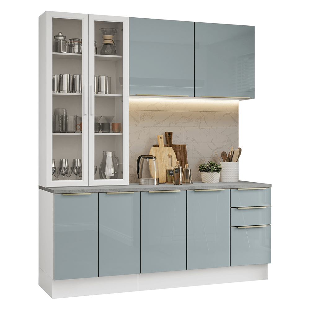 Armário de Cozinha Compacta 190cm Branco/Cinza Lux Madesa 02 - Branco/Cinza