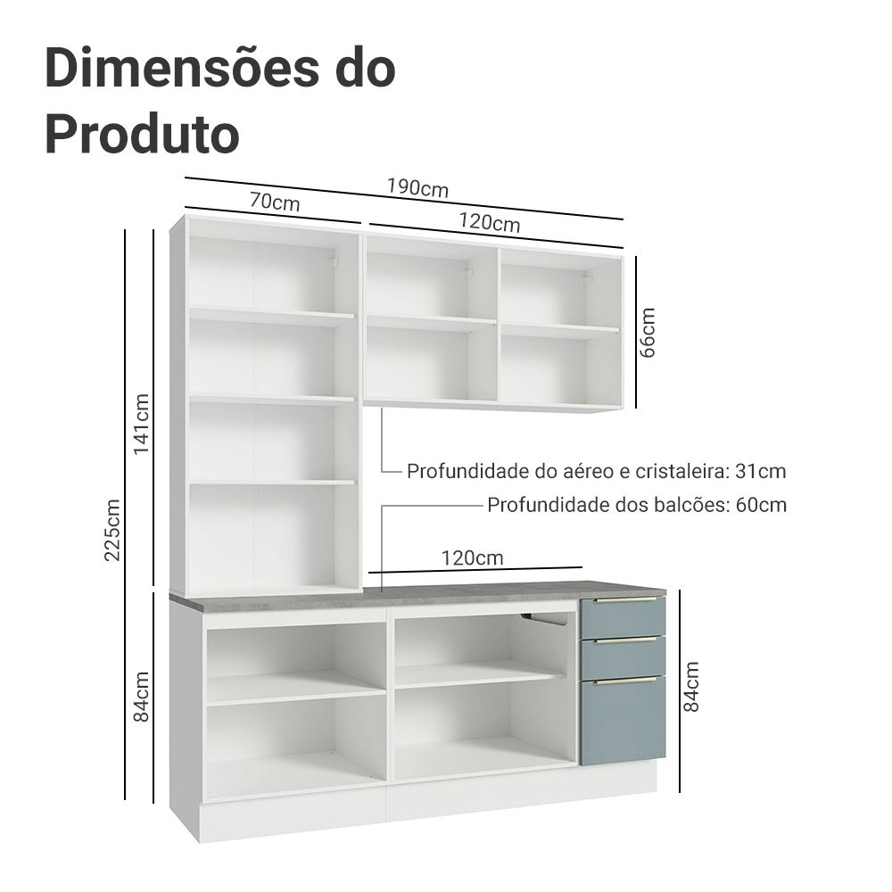 Armário de Cozinha Compacta 190cm Branco/Cinza Lux Madesa 02