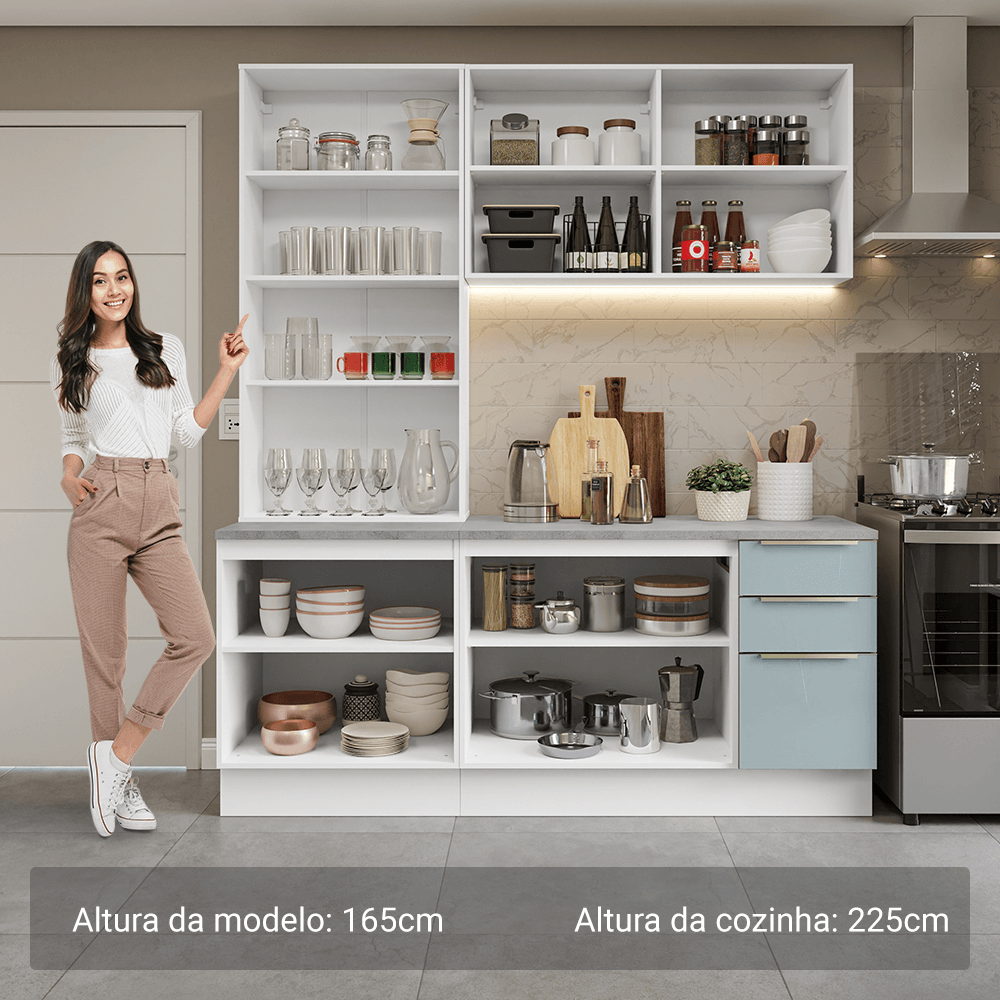 Armário de Cozinha Compacta 190cm Branco/Cinza Lux Madesa 02