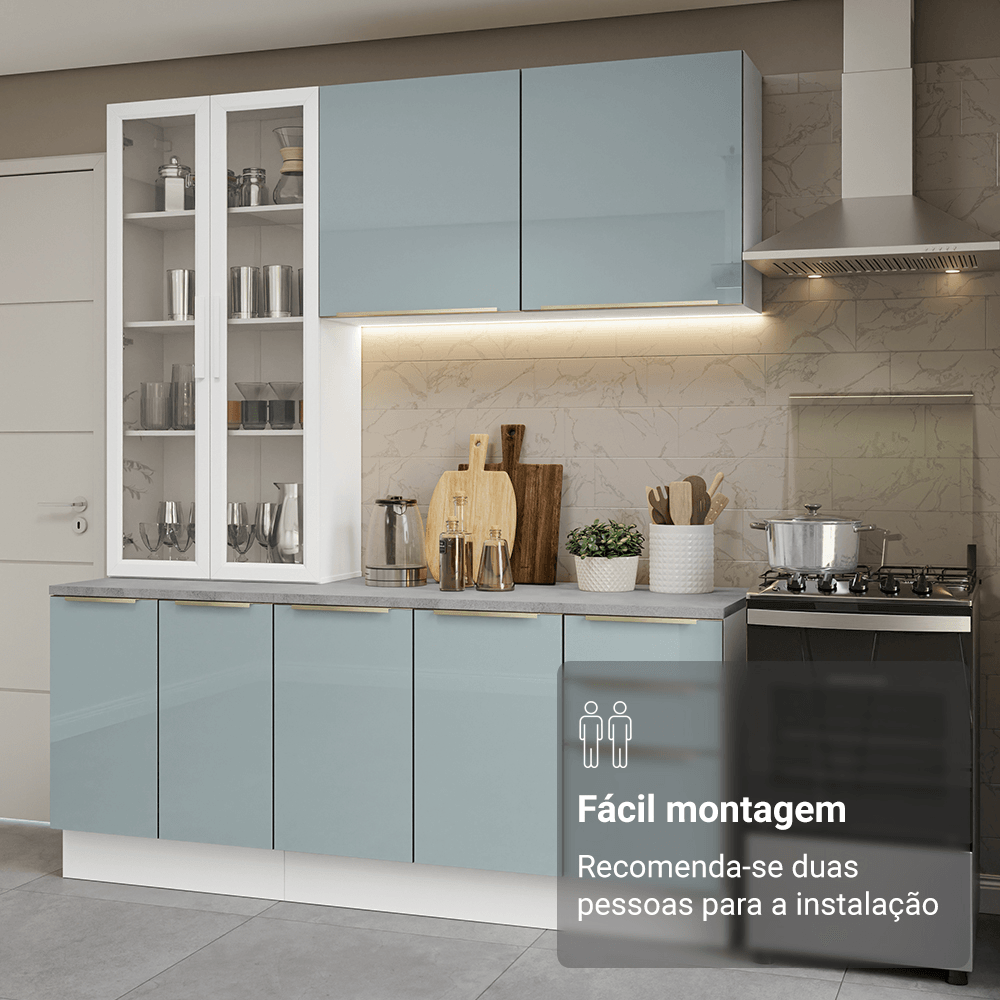 Armário de Cozinha Compacta 190cm Branco/Cinza Lux Madesa 02