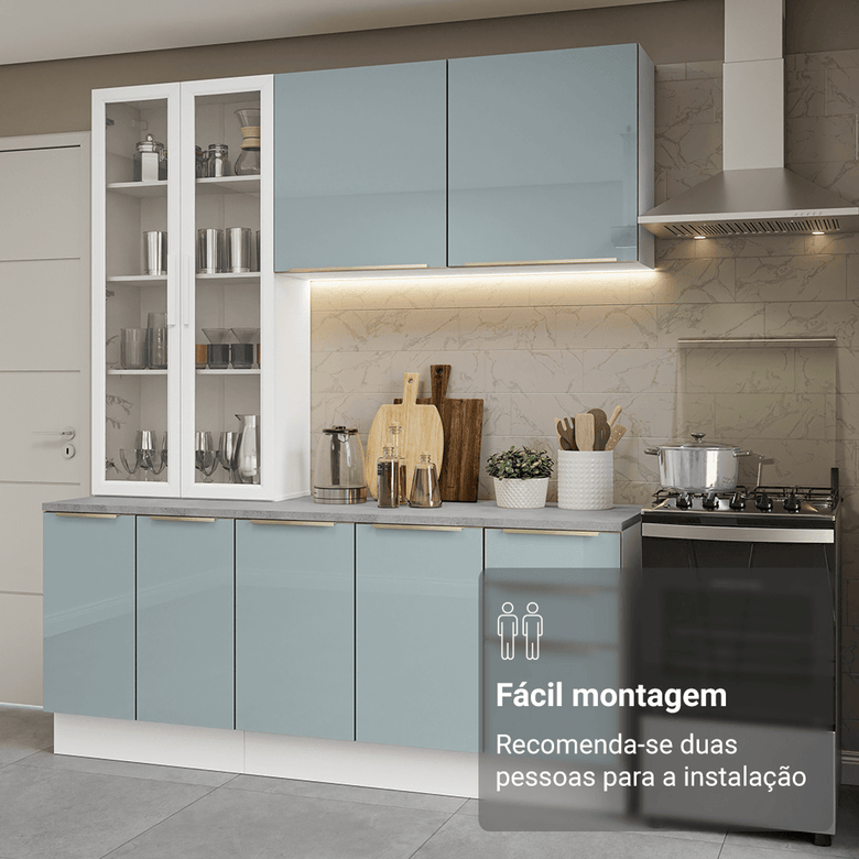 Armário de Cozinha Compacta 190cm Branco/Cinza Lux Madesa 02