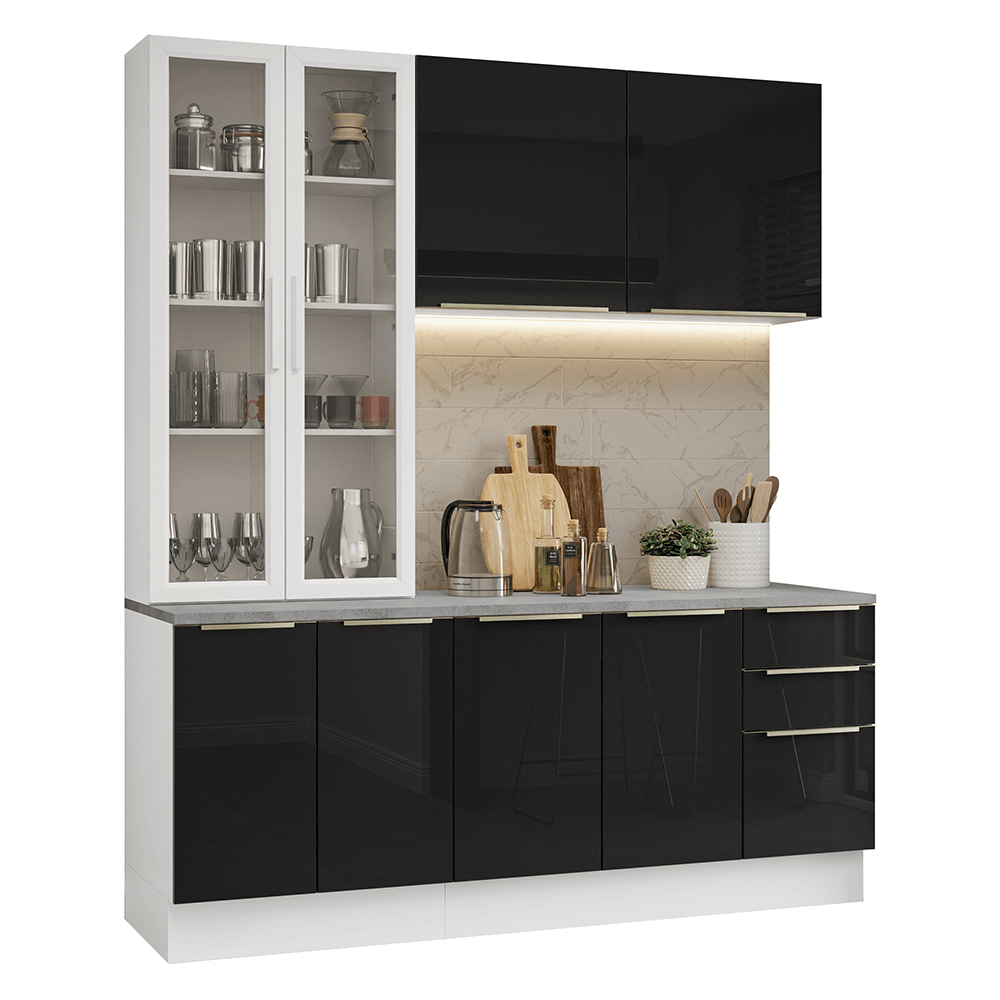 Armário de Cozinha Compacta 190cm Branco/Preto Lux Madesa 02 - Branco/Preto