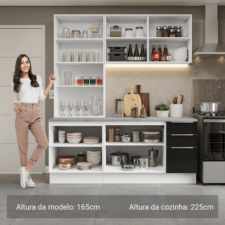 Armário de Cozinha Compacta 190cm Branco/Preto Lux Madesa 02