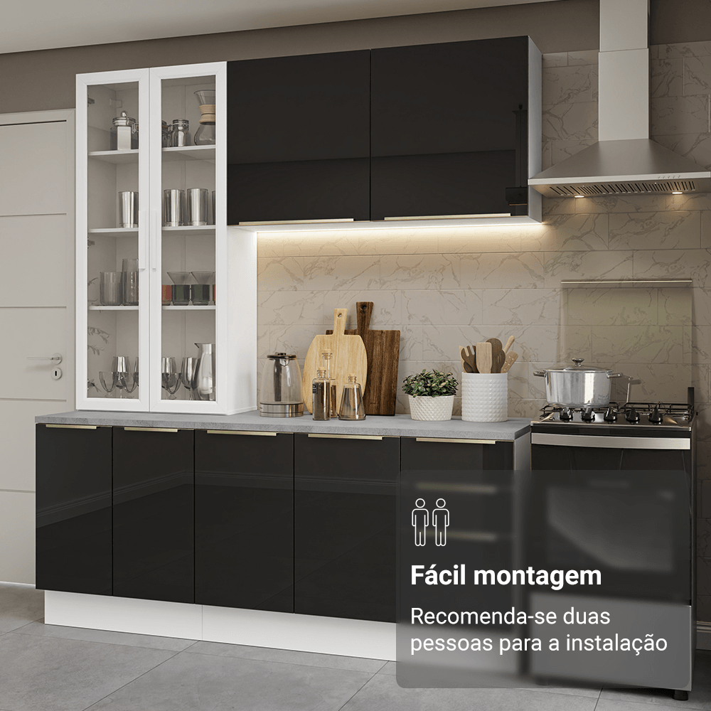 Armário de Cozinha Compacta 190cm Branco/Preto Lux Madesa 02