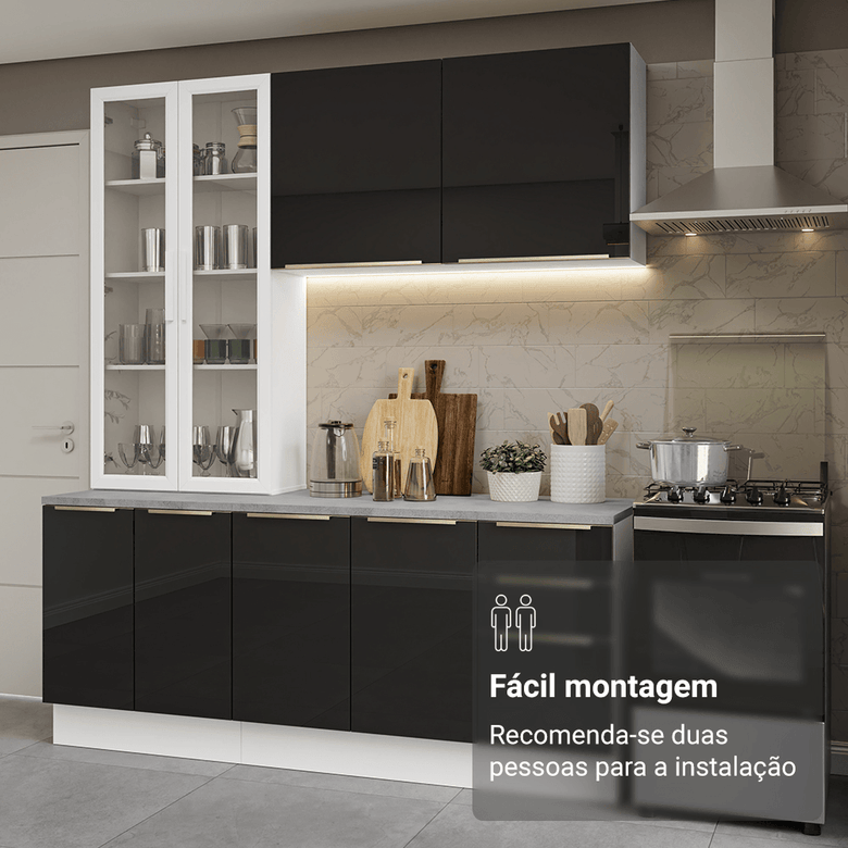 Armário de Cozinha Compacta 190cm Branco/Preto Lux Madesa 02